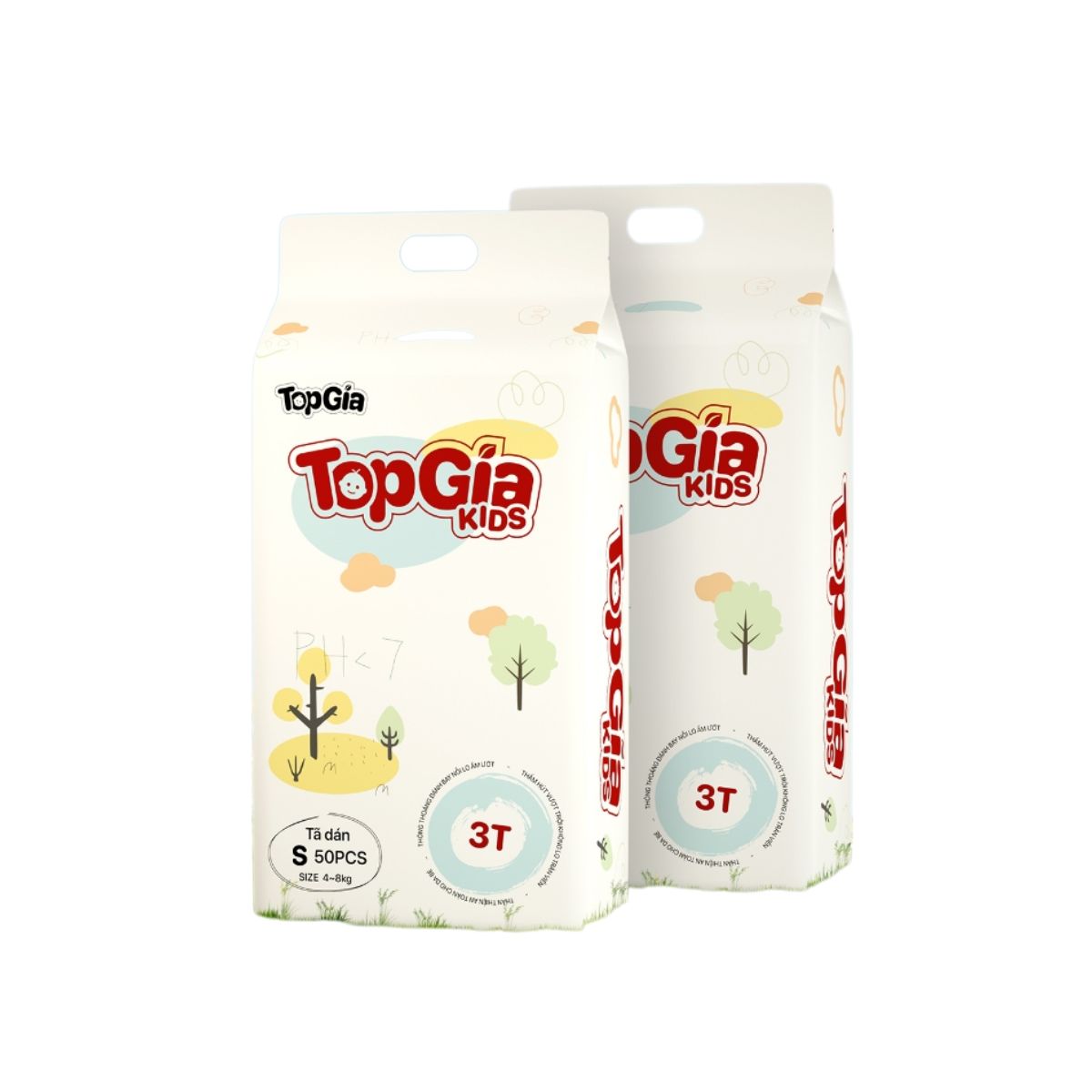 Tã bỉm Topgiakids B01, pH < 7 bảo vệ làn da của bé, đai chun đệm mây mềm mại, chống tràn tối đa